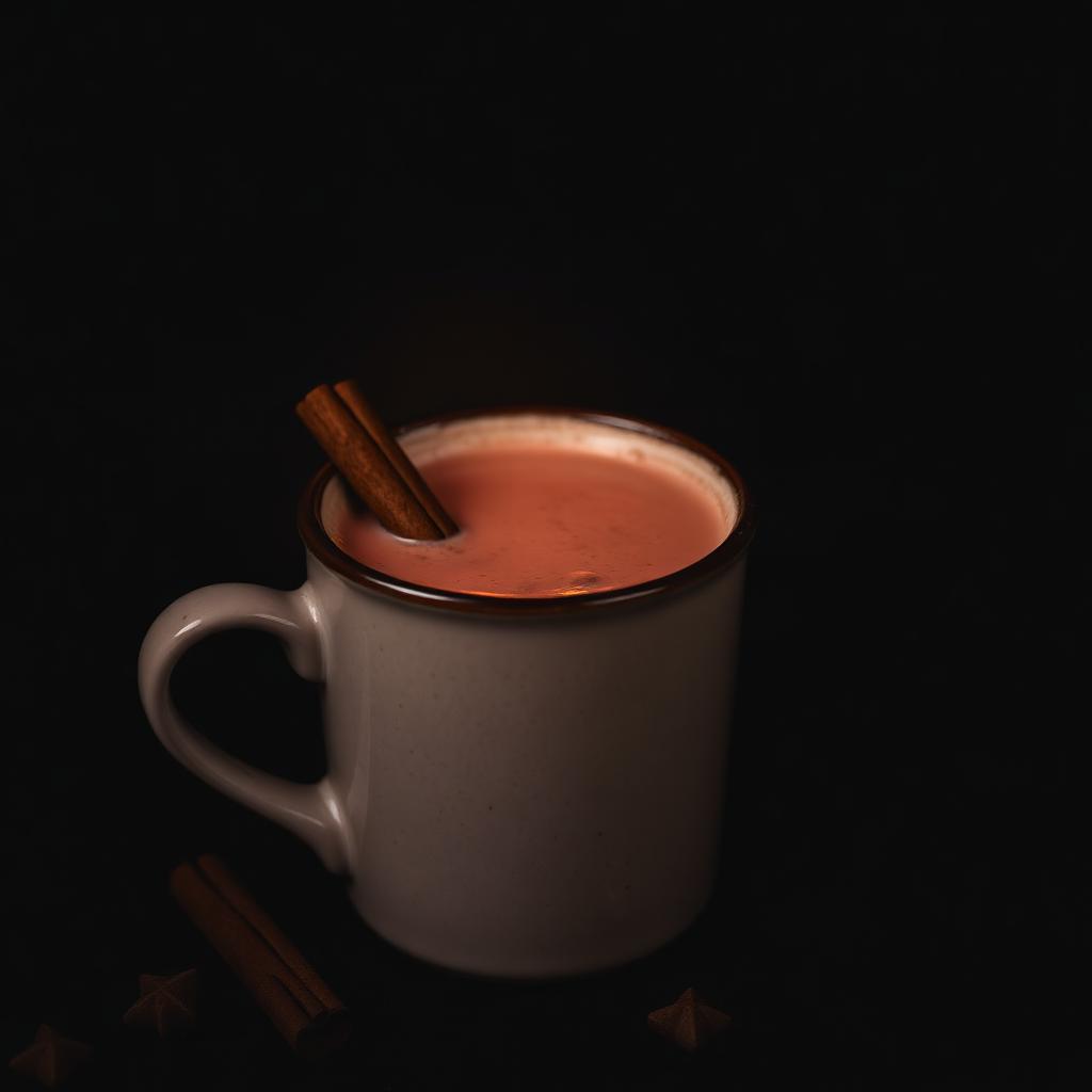 Mug of spiced hot chocolate with a cinnamon stick